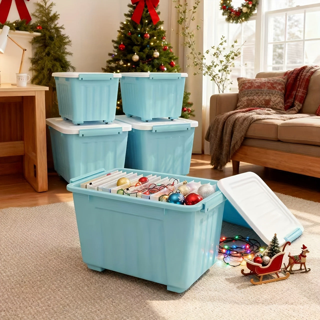 72QT or 97QT Stackable Storage Container Sets with Latching Lids in Clear, Pink/White or Gray/Yellow