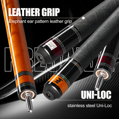 58-Inch Carbon Fiber Pool Cue with 12.5mm Tip, 3/8x8 Joint, Black Wrap and Four SP Graphic Designs