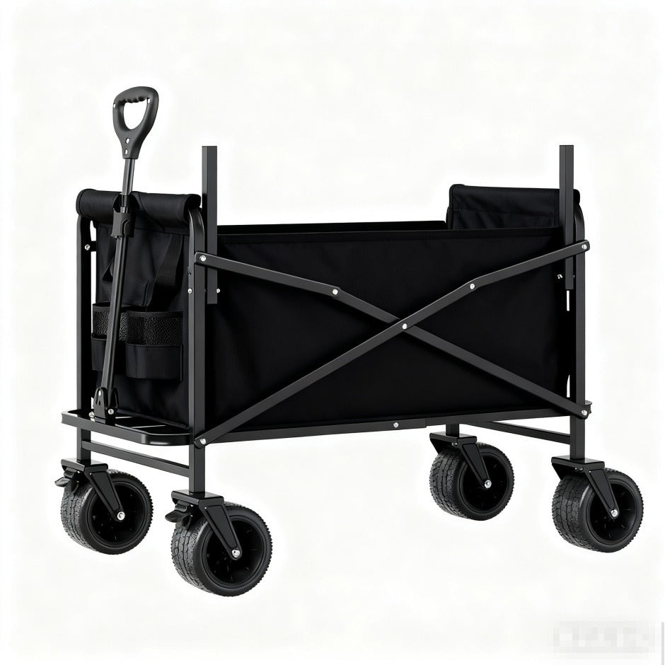 Foldable Utility Wagon Cart 550 lbs, Collapsible Outdoor Cart with Bench Seat & All-Terrain Wheels