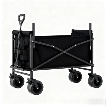 Foldable Utility Wagon Cart 550 lbs, Collapsible Outdoor Cart with Bench Seat & All-Terrain Wheels