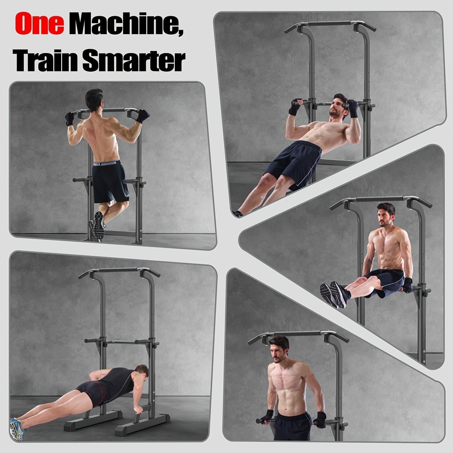 Power Tower Dip Station with Pull Up Bar – Adjustable Height Multi-Function Home Gym Strength Training Workout Station for Dips, Chin Ups