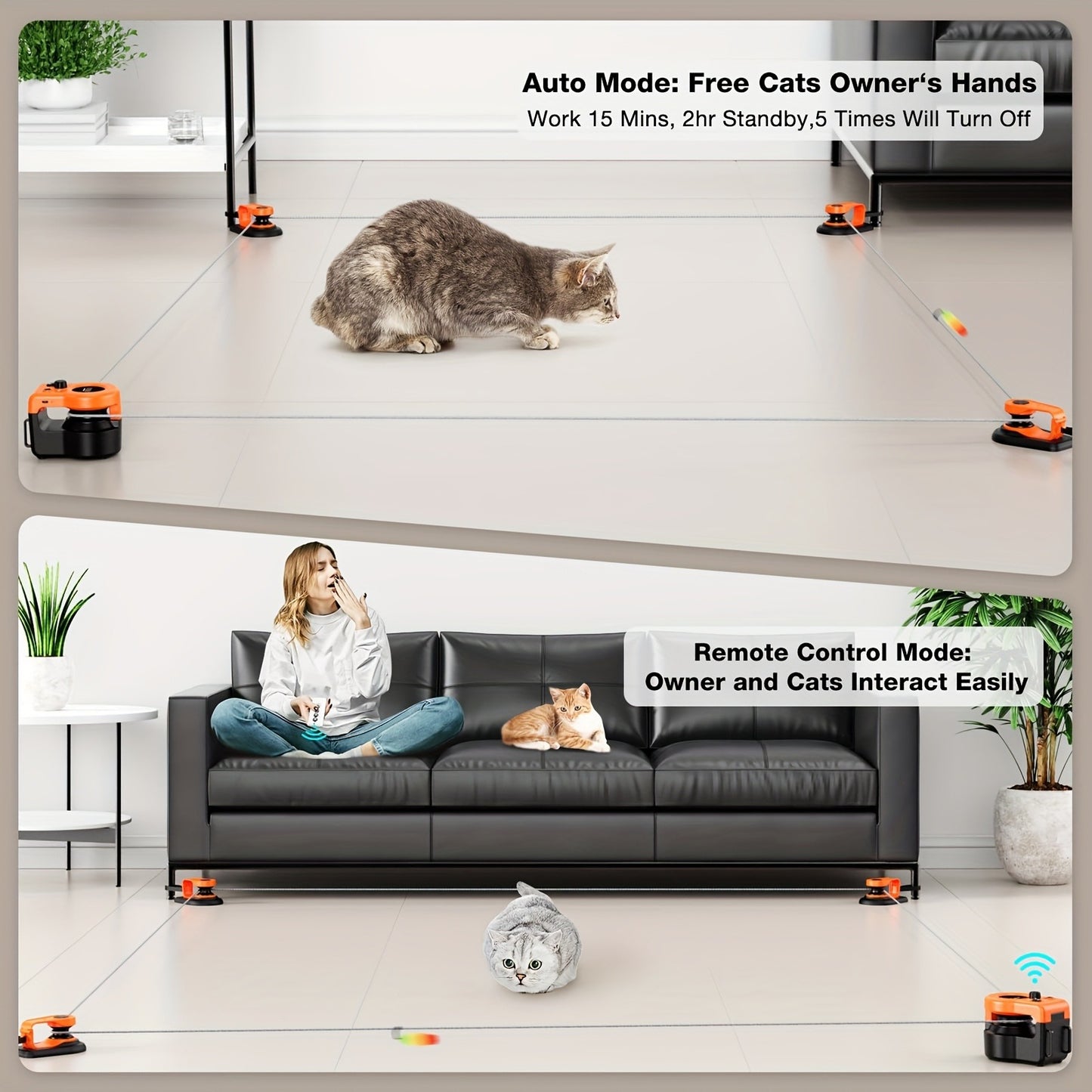 Interactive Cat Toy Auto & Remote Control – Electric Feather Mouse Lure Coursing Machine with DIY Track, Mouse Sounds, Auto Timer