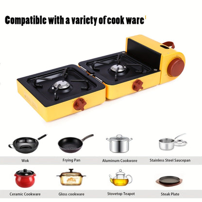 Portable Propane Stove 2-Burner 16000 BTU, Collapsible Camping Stove with Carrying Bag & Side Shelves