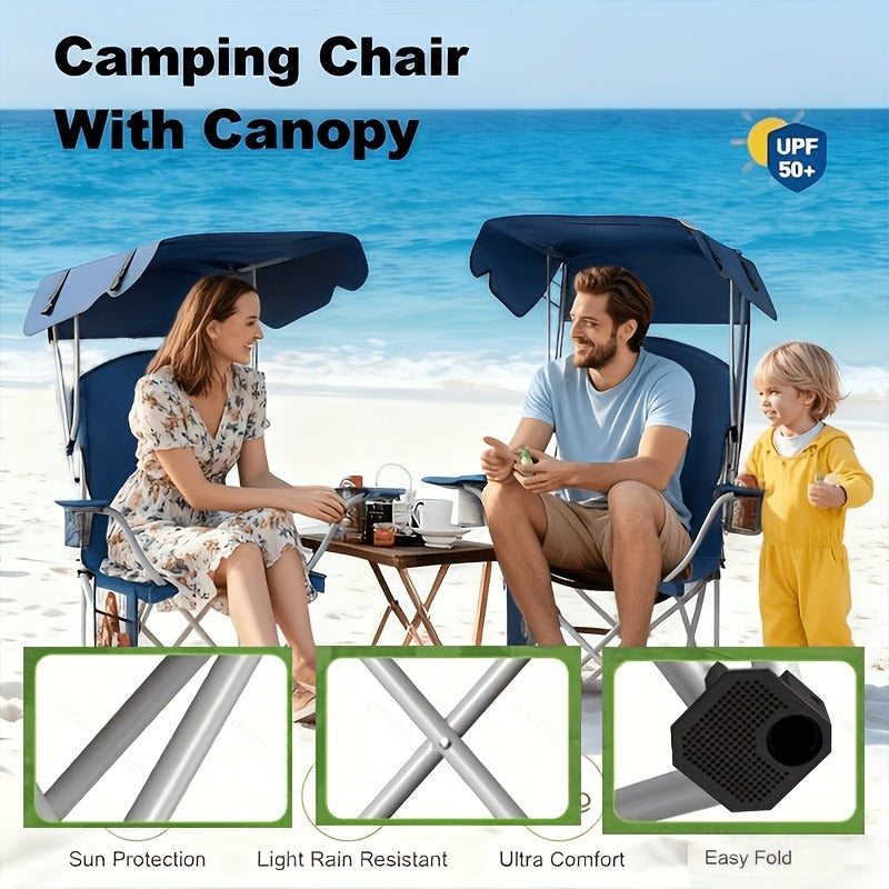 Canopy Camping Chair with 29.53-Inch Sun Shade, Cup Holders, Side Pocket and Four Color Options