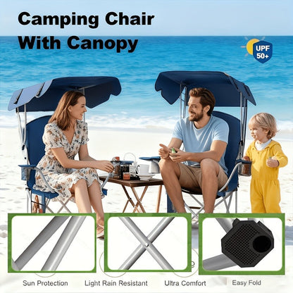 Canopy Camping Chair with 29.53-Inch Sun Shade, Cup Holders, Side Pocket and Four Color Options