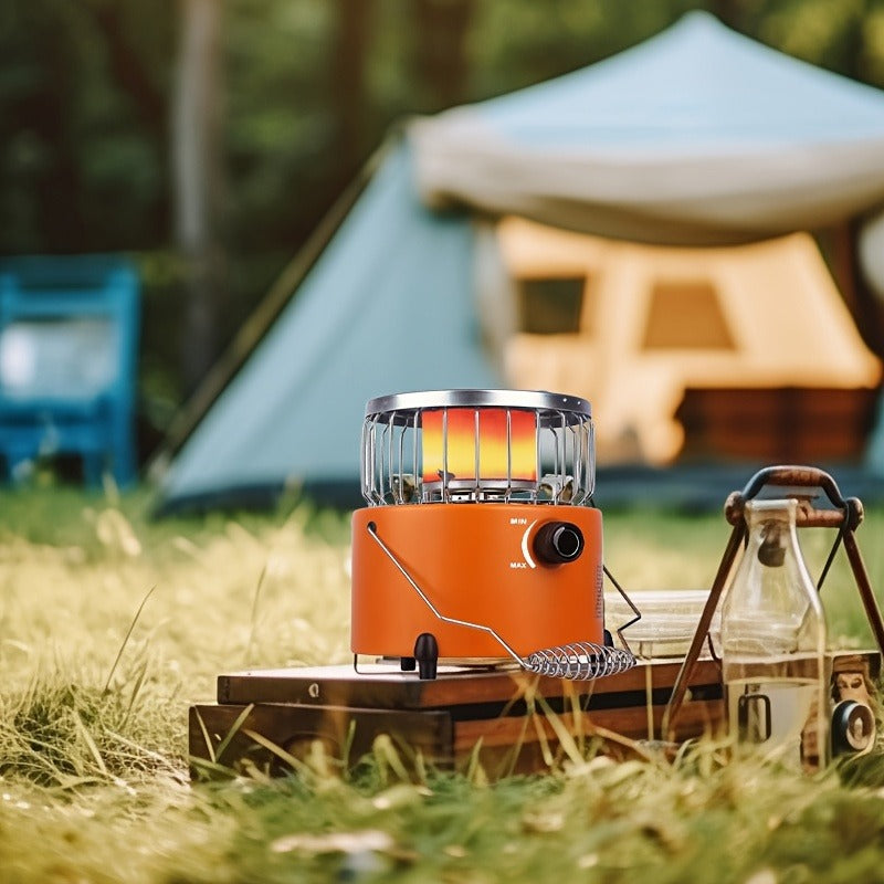 Two-in-One Outdoor Propane Radiant Heater and Cooking Stove with Hose, Converter and 7-Inch Orange Body