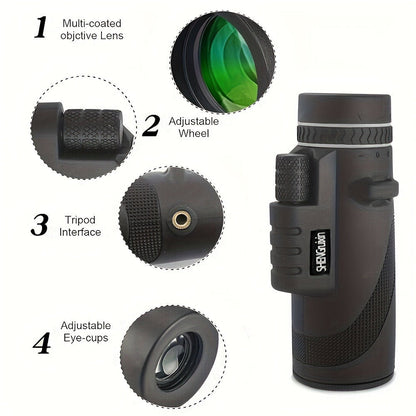 High Power Monocular Telescope with Smartphone Adapter and Tripod, BAK4 Prism HD Monocular for Bird Watching Wildlife Viewing Hiking