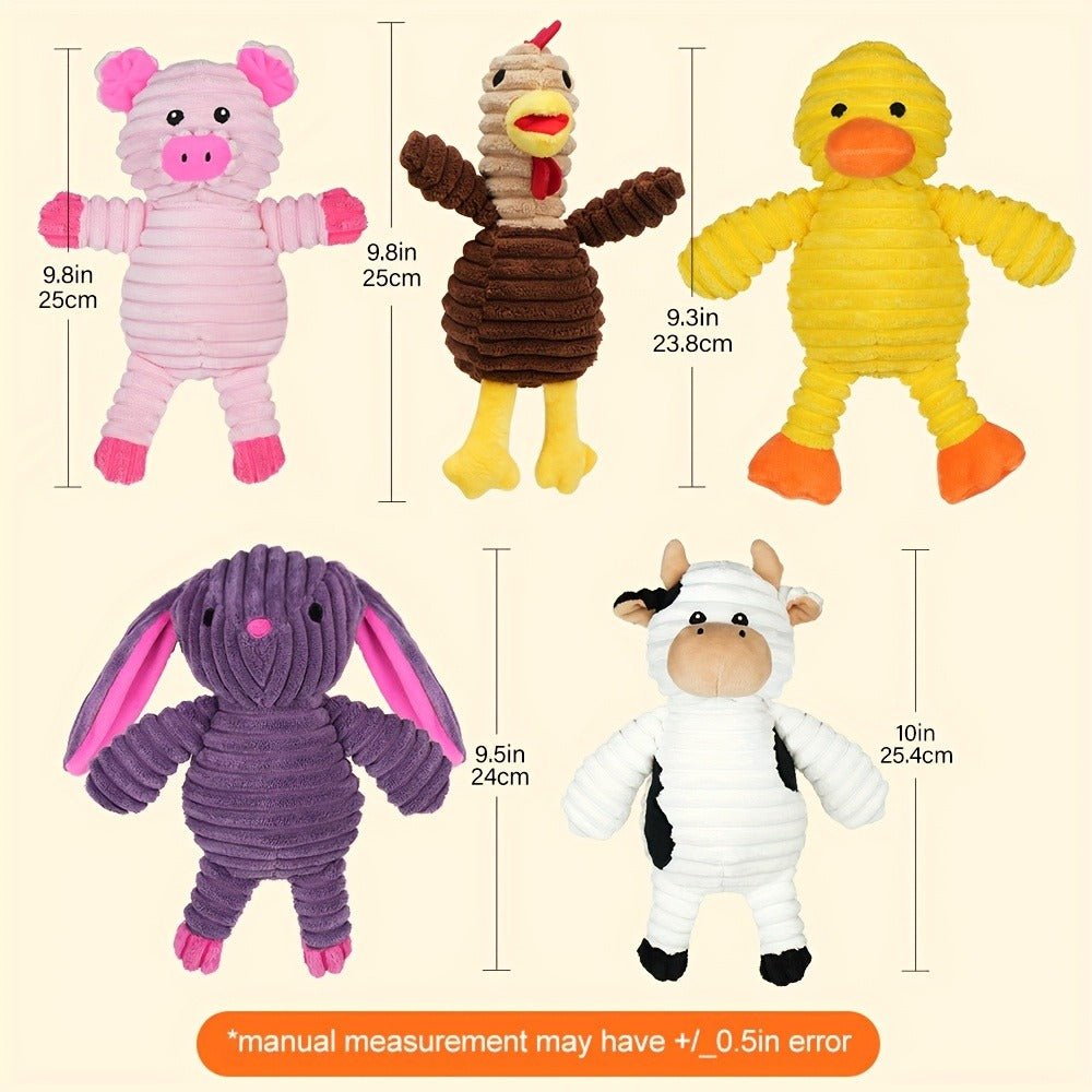 Dog Toys Five-Piece Squeaky Plush Animal Set with Pig, Frog, Elephant, Chicken and Fox Designs
