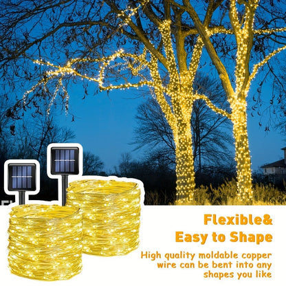 Two-Pack Solar Fairy String Lights, 104 Feet with 300 LEDs, Flexible Wire and Three Color Options