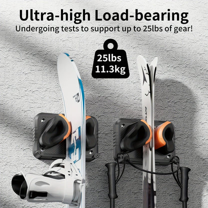Wall-Mounted Ski & Sports Equipment Storage Rack – Heavy Duty Garage Organizer Hook Set, Holds Up to 100 lbs
