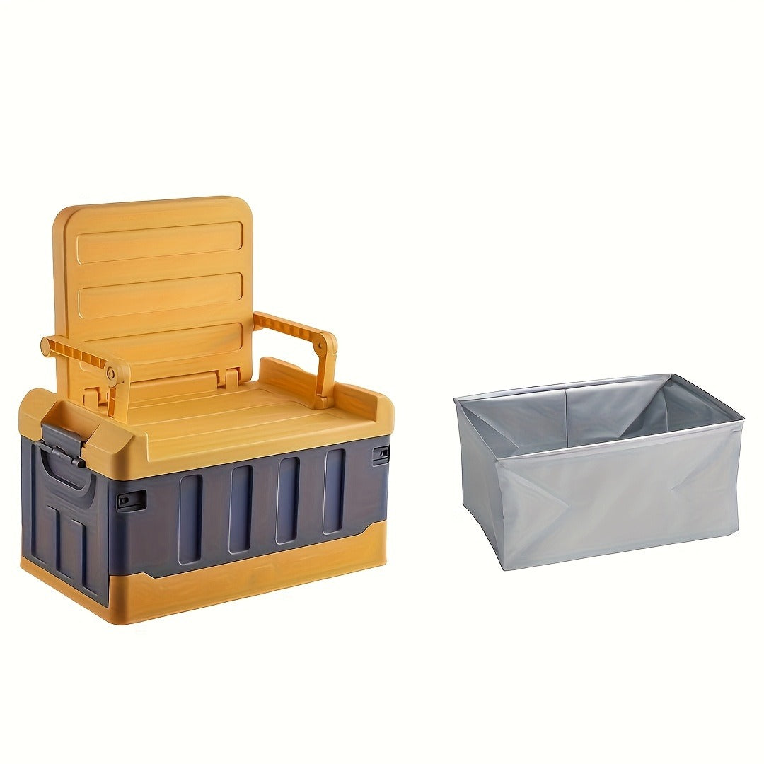 Camping Storage Box Chair with Folding 23.43-Inch Base, Raised Backrest and Five Color or Liner Options