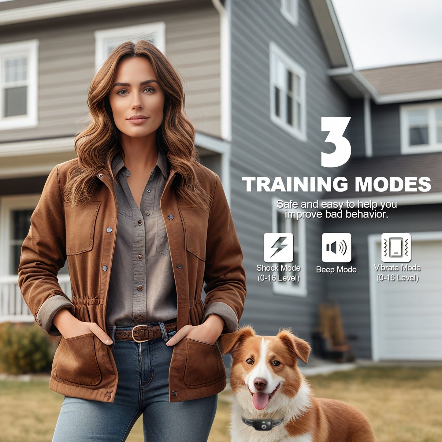 Dog E-Collar with Remote IP68 Waterproof – Rechargeable Dog Training Shock Collar for Small Medium Large Dogs, 3 Safe Training Modes