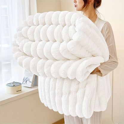 Fleece Blanket Double-Sided 3D Faux Rabbit Fur Throw – Ultra-Soft Thick 300-350g/m² for Home, Office, Travel & Camping