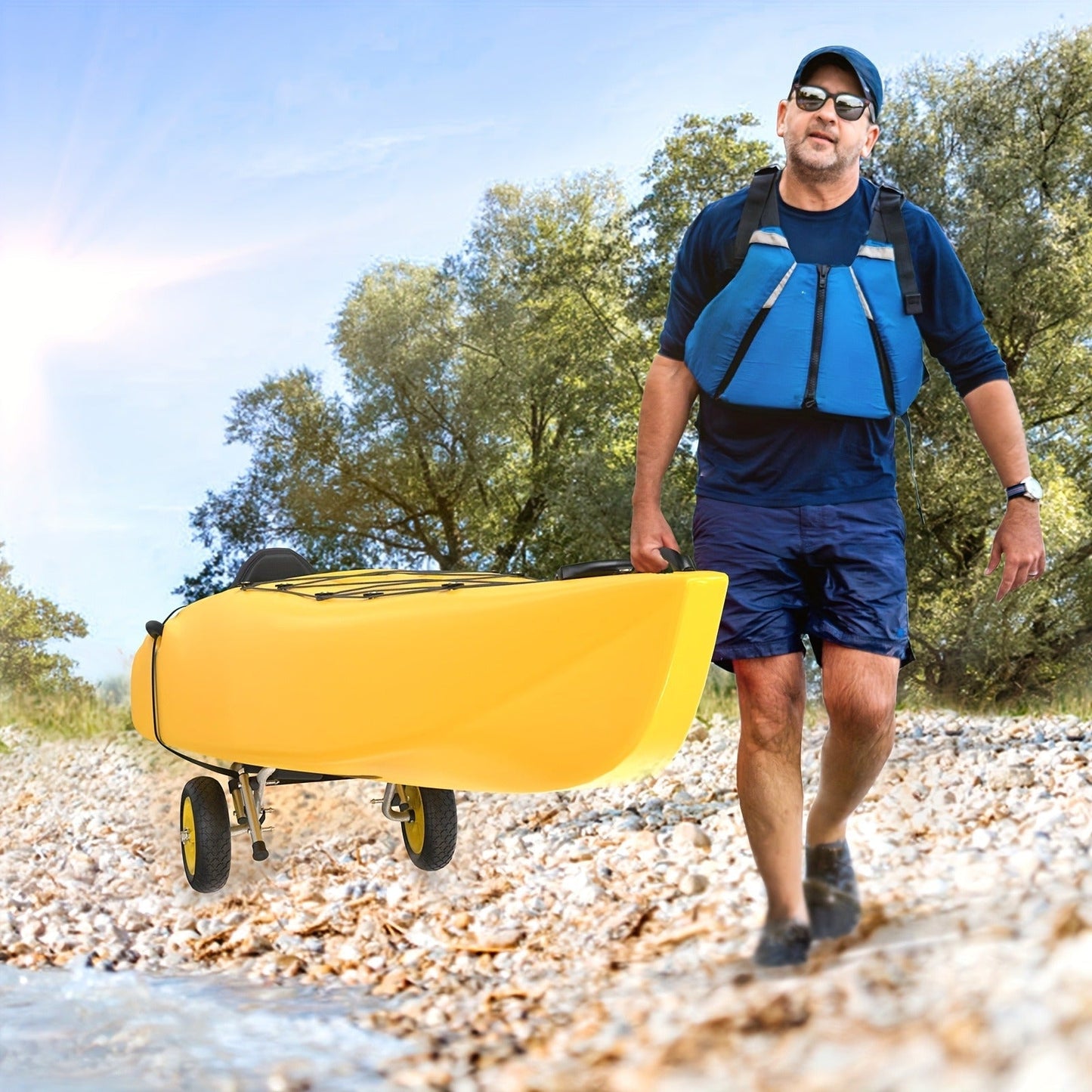 Kayak Cart Trolley Carrier Dolly, Canoe Paddle Board Boat Transport with 10-Inch Solid Wheels