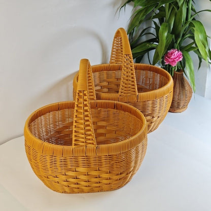 Rattan Basket Woven Shopping Basket with Handle – Extra Large Handcrafted Picnic Basket for Fruits, Eggs, Vegetables