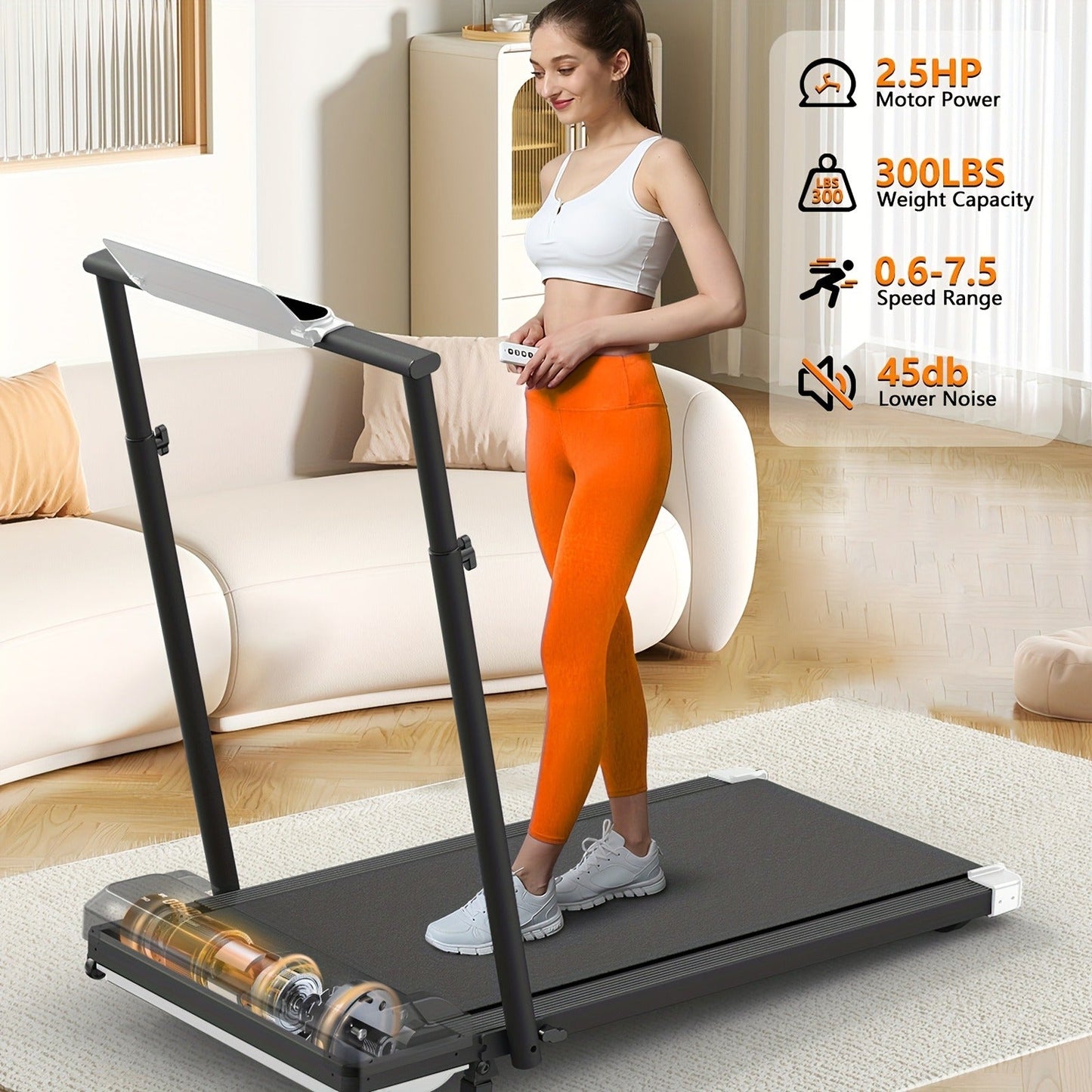 Incline Foldable Treadmill Walking Pad – 300lb Capacity, Portable with Handles, Under Desk Compact Design for Home & Office Use