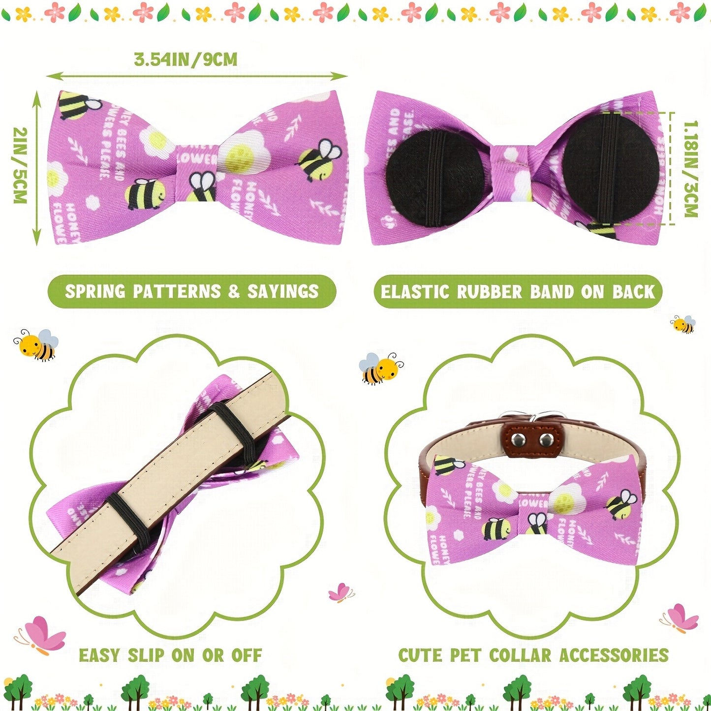 Dog Bow Ties 60-Pack Detachable Collar Charm Attachment – Seasonal Spring Puppy Bows Bulk Grooming Accessories for Small Medium Large Dogs