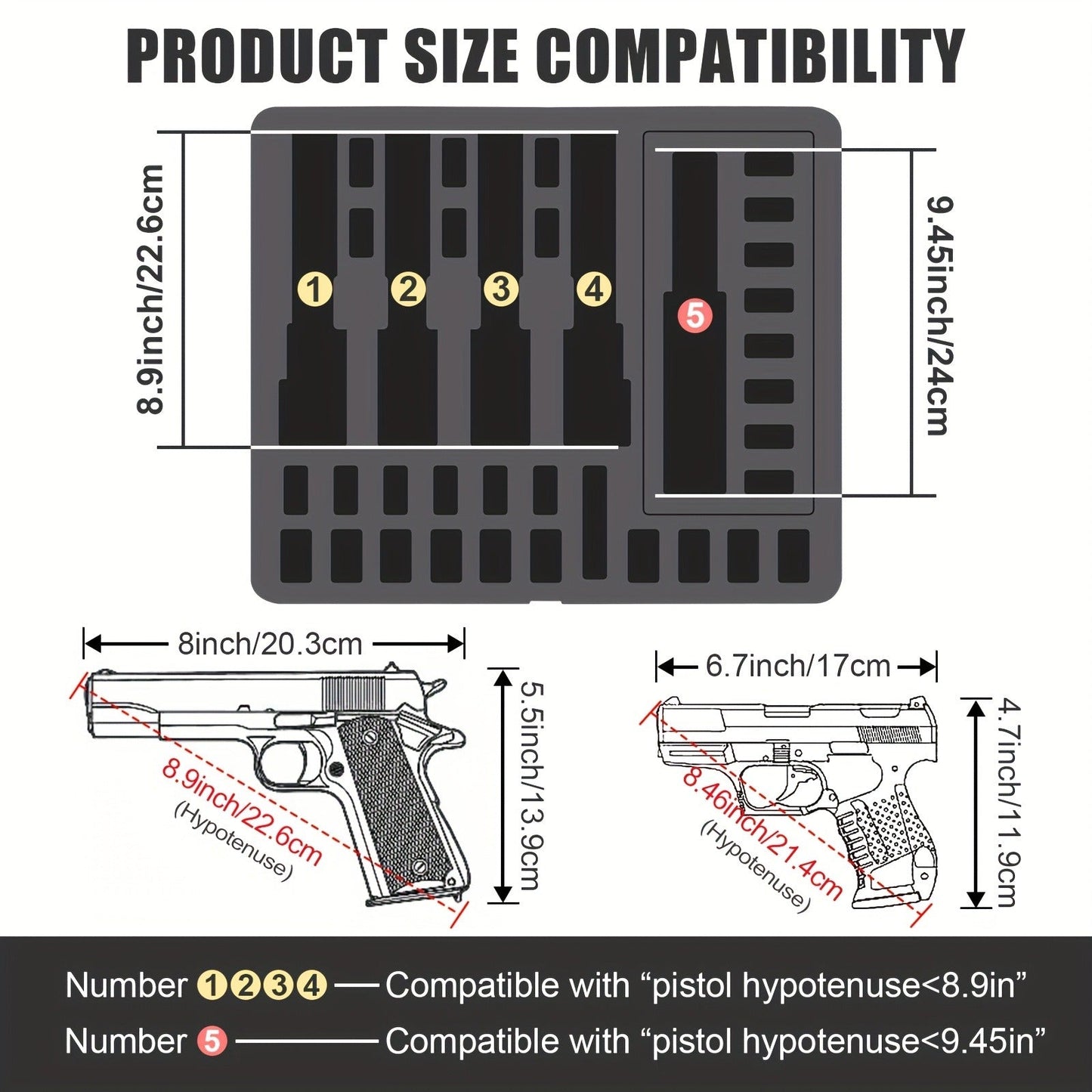 Hard Pistol Case Holds 5 Handguns & 30 Magazines – Lockable Travel Gun Case with Pre-Cut Foam, Silica Gel Canister, ABS Hard Shell