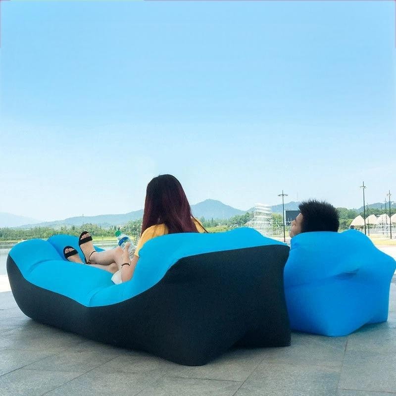 Two-Tone Inflatable Air Lounger with Storage Bag in Red, Blue or Purple with Black Base Options