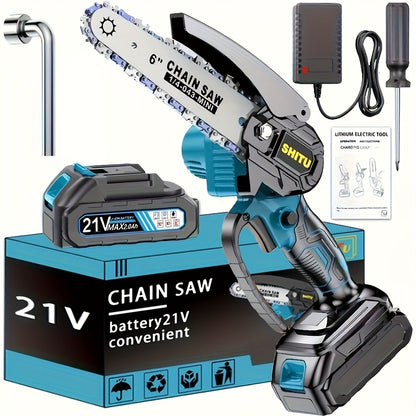 Handheld Electric Chainsaw, Mini Cordless Portable Tree Cutter with Splash Guard, Security Lock, Rechargeable Battery Options
