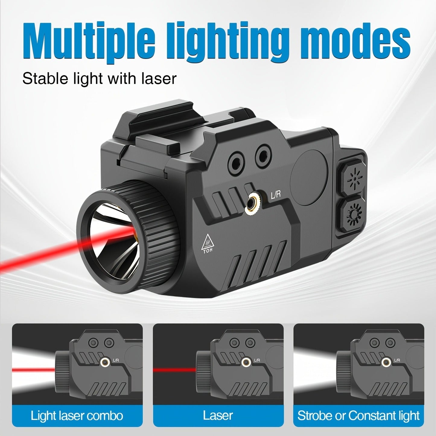 Handgun Light & Laser Combo – 750 Lumen Rechargeable Pistol Flashlight with Red/Green/Blue Laser Sight, Strobe Function