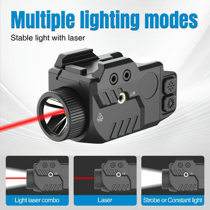 Handgun Light & Laser Combo – 750 Lumen Rechargeable Pistol Flashlight with Red/Green/Blue Laser Sight, Strobe Function