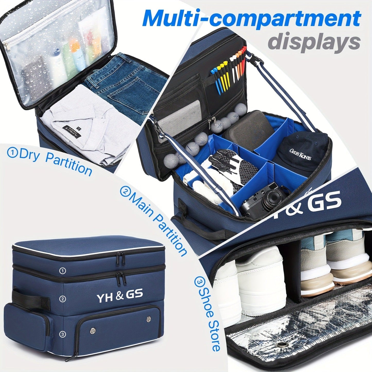Oxford Fabric Golf Travel Bag Sturdy Double Layer Trunk Organizer with Zipper Closure Compact Golf Gear Storage Bag for Clothes Accessories