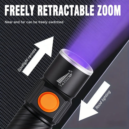 UV Flashlight Black Light 395nm USB Rechargeable - Ultraviolet Torch with 3 Modes for Pet Stain Detection