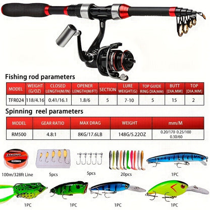 Carbon Fiber Fishing Rod & Spinning Reel Combo – Ultralight Fast Action Rod with Long Cast Spinning Wheel