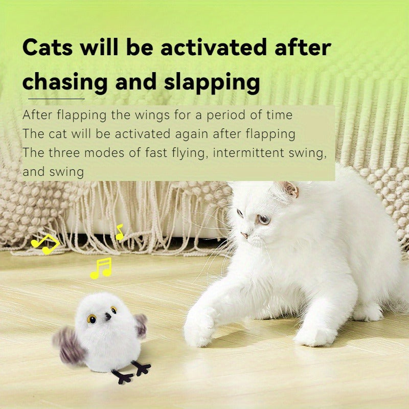 Flapping Bird Cat Toy with Realistic Chirping Sound – USB Rechargeable Interactive Plush Toy for Indoor Cats & Kittens