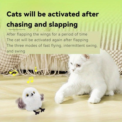 Flapping Bird Cat Toy with Realistic Chirping Sound – USB Rechargeable Interactive Plush Toy for Indoor Cats & Kittens