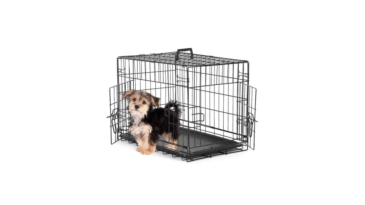 Folding Wire Dog Crate with Divider – Single & Double Door Options, Leak-Proof Plastic Tray, Indoor Outdoor Travel Kennel