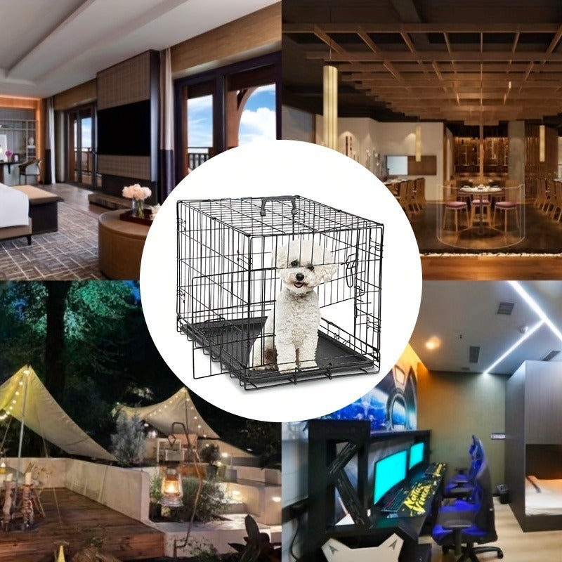 Dog Crate with Divider Panel & Double Door – Folding Metal Wire Dog Cage with Leak-Proof Tray, Indoor Outdoor Travel Pet Kennel
