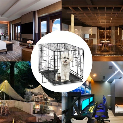 Dog Crate with Divider Panel & Double Door – Folding Metal Wire Dog Cage with Leak-Proof Tray, Indoor Outdoor Travel Pet Kennel