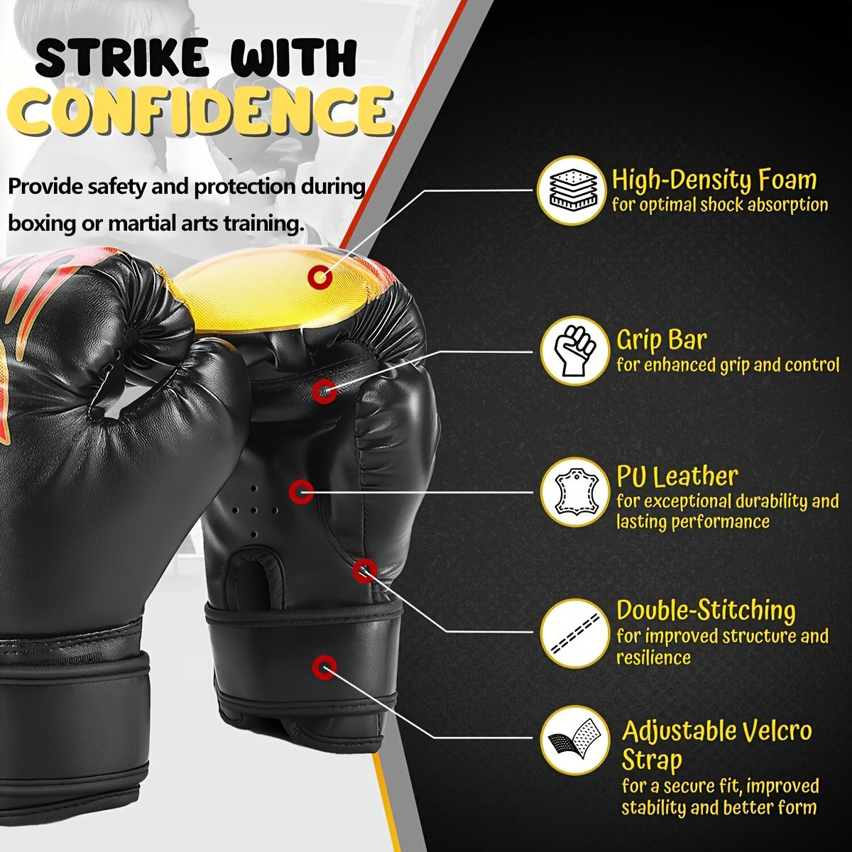 Boxing Training Gloves with Pearl Sponge Padding – Professional Shockproof Faux Leather Gloves for Muay Thai, Sparring