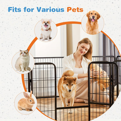 Metal Dog Playpen with Door DIY 8 or 16 Panel Foldable Pet Pen for Small Medium Large Dogs Puppies Easy Assemble Indoor Outdoor Use 24 32 40