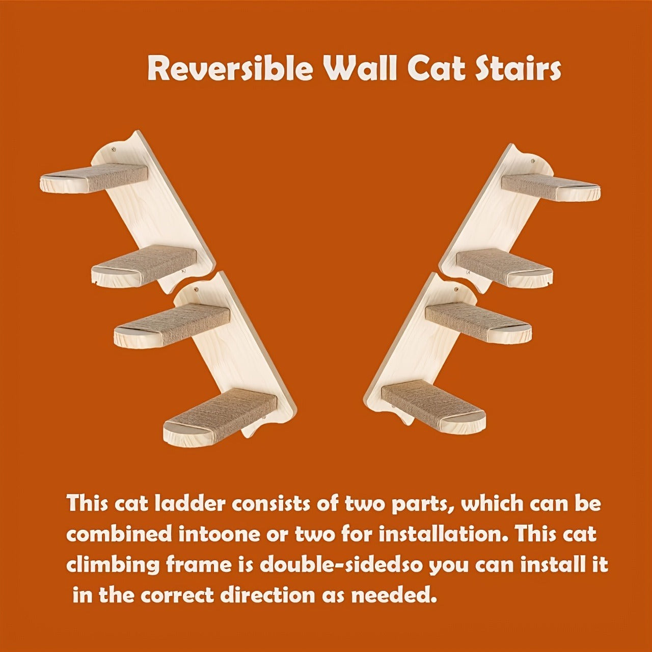 Cat Wall Furniture, Wall-Mounted Cat Climbing Frame Solid Wood Cat Stairs Ladder Perch Jumping Platform All Season Indoor Cat Wall Furniture