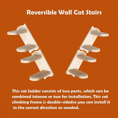 Cat Wall Furniture, Wall-Mounted Cat Climbing Frame Solid Wood Cat Stairs Ladder Perch Jumping Platform All Season Indoor Cat Wall Furniture