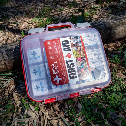 350-Piece First Aid Supply Kit in Clear Double-Layer Hard Case with Red Handle and Tilting Trays