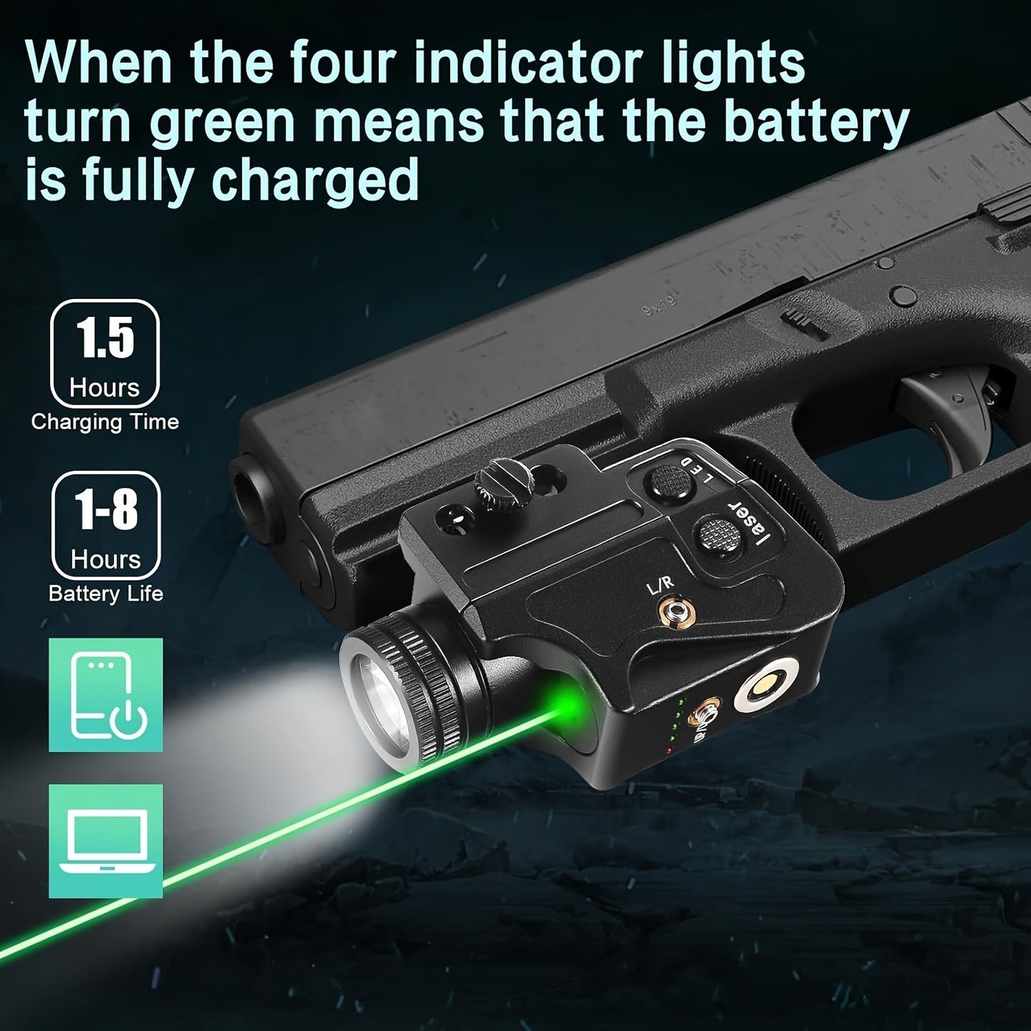 Tactical Green Laser Sight with LED Flashlight Combo – USB Rechargeable, Picatinny Rail Mount, Ambidextrous for Pistols, Rifles & Airguns