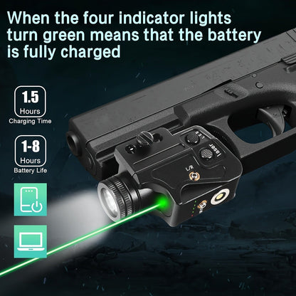 Tactical Green Laser Sight with LED Flashlight Combo – USB Rechargeable, Picatinny Rail Mount, Ambidextrous for Pistols, Rifles & Airguns