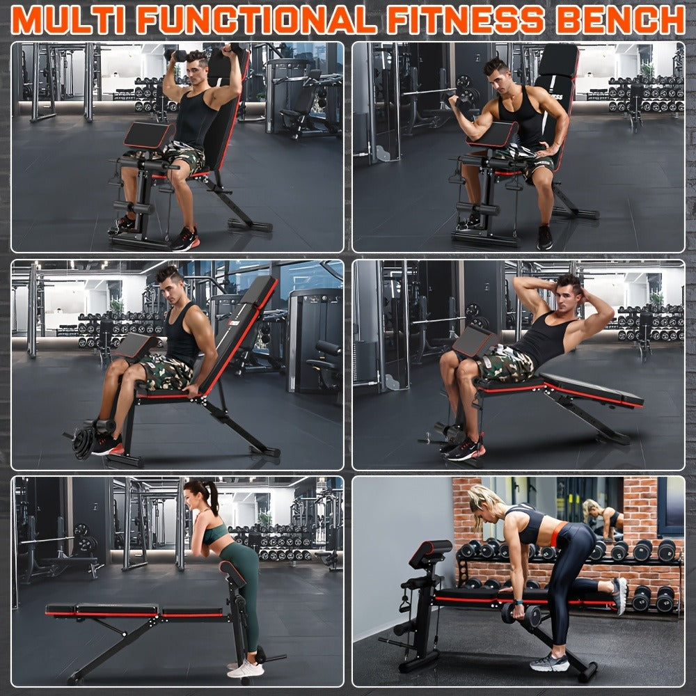 Adjustable Weight Bench 6-in-1 Foldable – Flat Incline Decline, Resistance Bands, Preacher Curl & Leg Developer, 770lb Capacity
