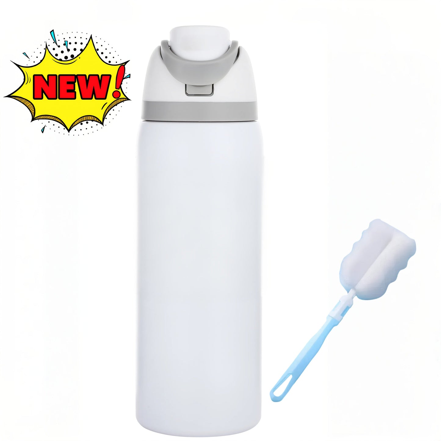32oz Stainless Steel Water Bottle with Flip-Up Drinking Spout, Cleaning Brush and Five Solid Colors