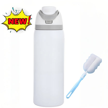 32oz Stainless Steel Water Bottle with Flip-Up Drinking Spout, Cleaning Brush and Five Solid Colors