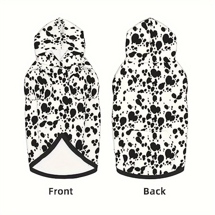 Dog Hoodie Dalmatian Print Pullover Sweatshirt – Soft Polyester Hooded Pet Costume for Small Medium Large Dogs