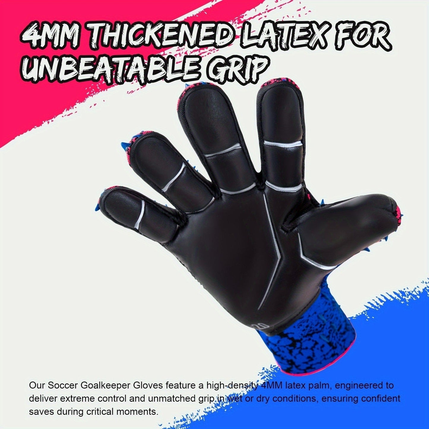 Soccer Goalkeeper Gloves with 4mm Grip Palm – Ventilated Goalie Gloves for Youth & Adults, Flexible Finger Protection, Sizes 6-10