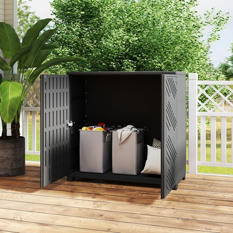 Outdoor Storage Cabinet with Doors & Metal Shelves, for Garden, Patio and Yard Use, with the Listed Configuration