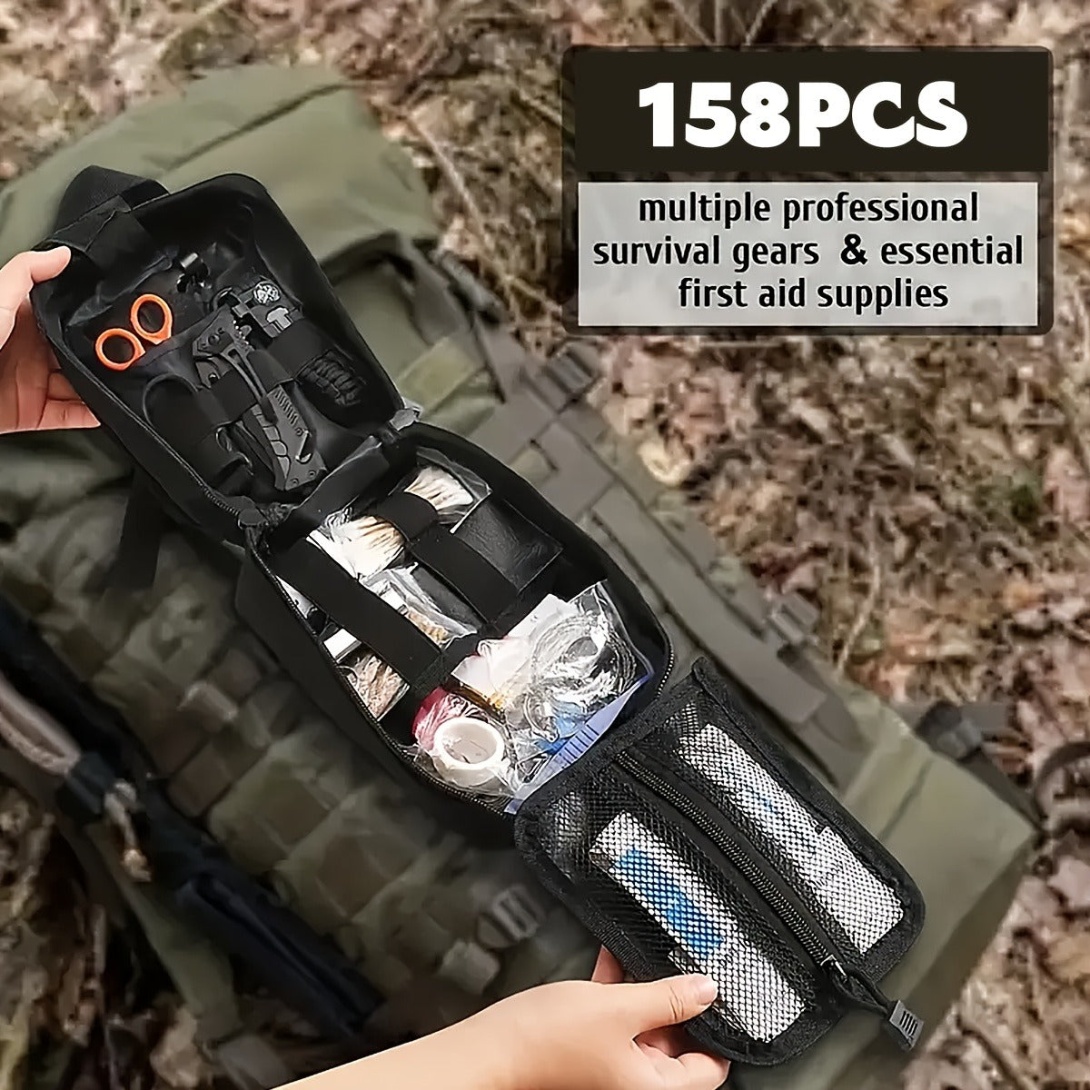 12- or 158-Piece Outdoor Tool and Supply Kits with Carry Pouch, Shovel and Fire-Starting Accessories