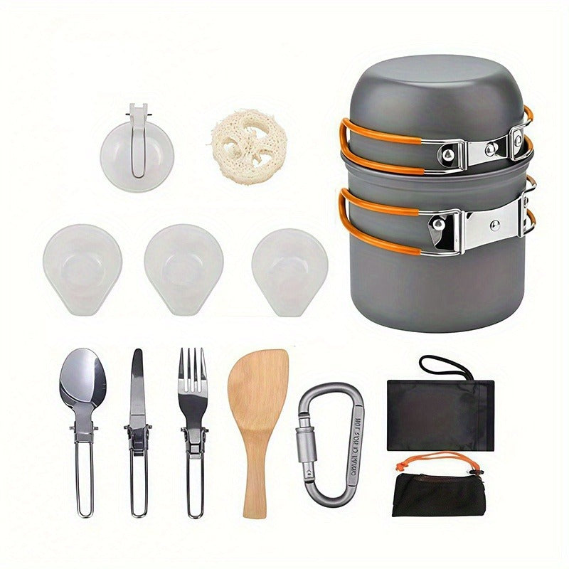 Stainless Steel Camping Cookware Set Portable Outdoor Cooking Pot with Foldable Storage Knives Forks Lightweight Compact for Backpacking