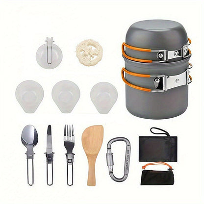 Stainless Steel Camping Cookware Set Portable Outdoor Cooking Pot with Foldable Storage Knives Forks Lightweight Compact for Backpacking